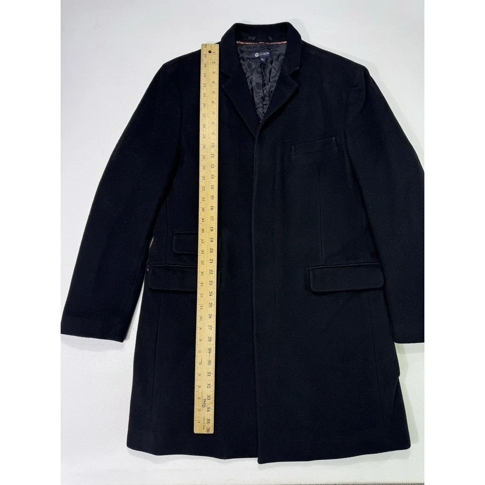 J Crew Mayfair Topcoat Mens Large Black Wool Cashmere Quilted Overcoat 17935 L
